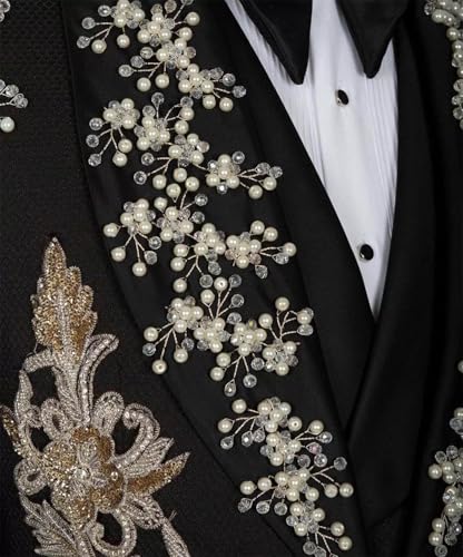 3 Piece Men's Tuxedo Suits Luxury Applique Beads Slim One Button Blazers Jacket Vest Pants Sets for Wedding,Prom4