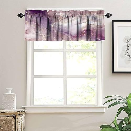 Image of Pink Marble Window Valance Curtain, Purple Maroon Gold Veins Unique Ombre Abstract Modern Luxury Ink Texture Window Valances Treatments for Kitchen Living Room Cafe Decor 54'x18', 1 Panel