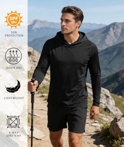 Image of Hoodies for Men UPF 50+ Sun Protection Fishing Shirts Long Sleeve Lightweight Rash Guard Shirt UV SPF Sweatshirt