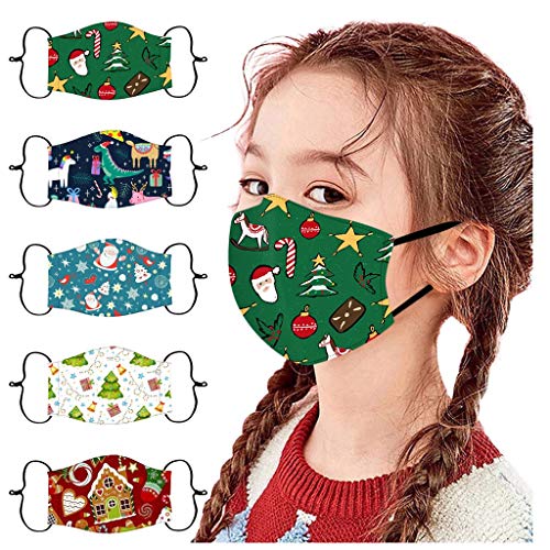 RoMantic sports 5PCS Enfants Visage Bandanas Bande Dessinée Imprimé Réutilisable Lavable En Plein Air De Noël Visage Masqué pour Enfant