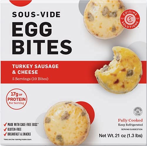 Egg Bites Cuisine Solutions Sous-Vide | Three Cheese & Turkey Sausage Egg Bites | 3 Boxes, 30 total Egg Bites | Gourmet Kitchn