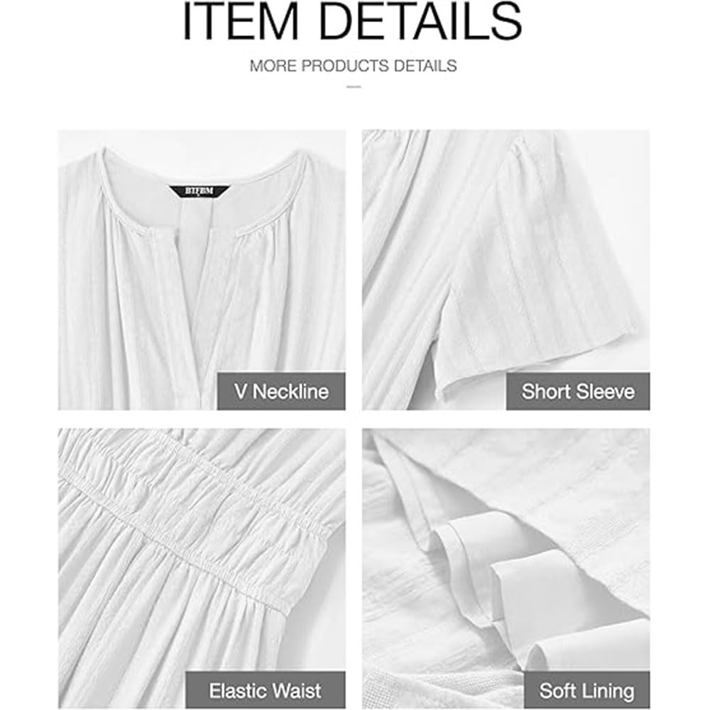 Vestidos Largos Casuales de Verano para Mujer, Ligeros, de Manga Corta, Cuello en V, Cintura elástica Fruncida, Vestido Largo Fluido con Bolsillos
