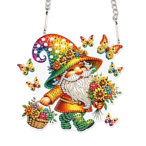 Image of AiYuanzsh Butterfly Gnome Diamond Painting Hanging Kit, DIY 5D Acrylic Rhinestones Diamond Art Pendant, Fantasy Hanging Ornament for Wall, Window, Door or Home Decoration, Handmade Gift for Adults