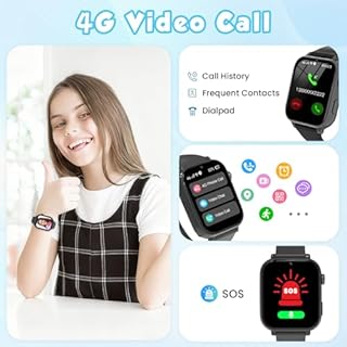 4G Montre Connectée Enfant, Montre Intelligente Pour Enfants Fille Garçon avec GPS SOS Chat Vocal Appel Vidéo WiFi Mode Classe Chronomètre Réveil Jeux, Montre Telephone Enfant 4 à 12 Ans Cadeau, Noir