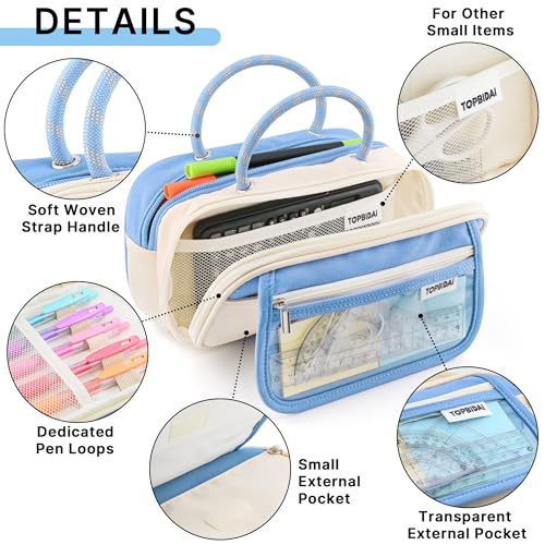 Image of TOPBIDAI Large Pencil Case Pouch School Supplies for Girls Boy Women Men | Big Pencil Bag with 5 Compartments, Easy Grip Handle, Office College School Pencil Box