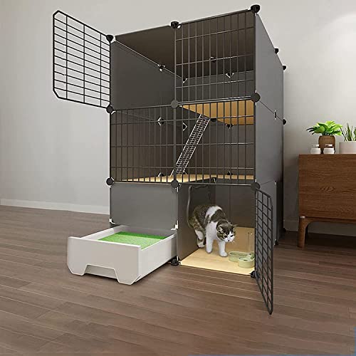 猫ケージ トイレ付 大型 キャットケージ ペット 猫ベビー ケージ屋内猫ベビーサークル 猫犬小屋金属ワイヤー犬小屋 頑丈 檻 ねこ ネコケージ 猫ハウス 2段 3段 多頭飼い 室内飼い 保護 脱走防止うさぎケージ 組み替え自由 取り外し可能 大きいスペース 室内飼い,黒,75x85x111CM