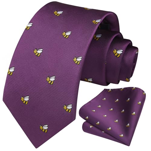Image of HISDERN Ties for Men Classic Animal Tie and Pocket Square Set Jacquard Woven Silk Neckties Handkerchief Wedding Party