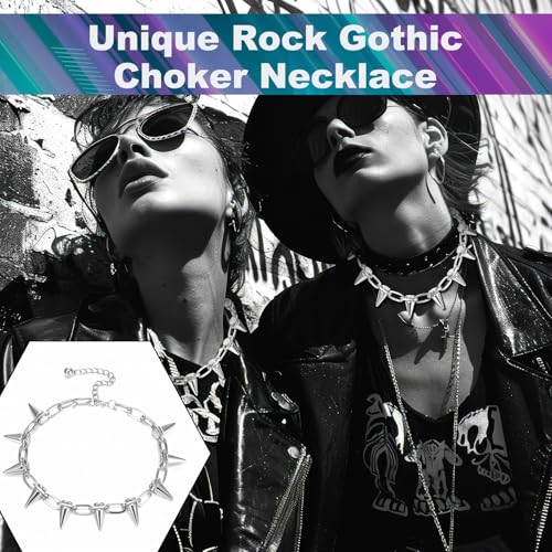 Abeillo Goth Choker-Halsketten für Frauen, Spike Choker Punk Rock Choker Schmuck Vintage Y2k Accessoires für Männer und Frauen (Silber)