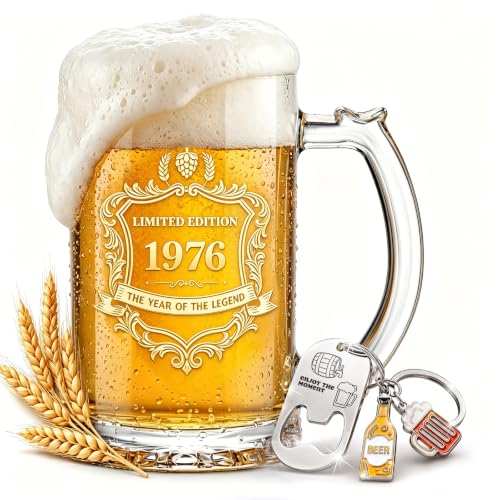 Bierkrug Geschenke zum 50. Geburtstag für Männer 500 ml 1976 Bierglas mit Gravur Personalisierte Geschenkidee für Papa Onkel & Opa Weihnachts- & Ruhestandsgeschenk