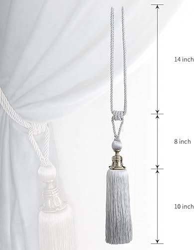 Miniatura 3 de Melodieux Alzapaños decorativos para cortina, con borlas antiguas, para oficina en casa, ventanas, sujetadores de cortinas con flecos, juego de 2