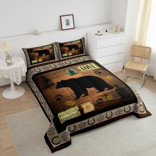 Image of Feelyou Kids Bear Rustic Bedding Set Full Size, Texas Star Comforter Set Western Farmhouse Comforter for Kids Boys Girls Countryside Duvet Insert Room Decor Microfiber Bed Set