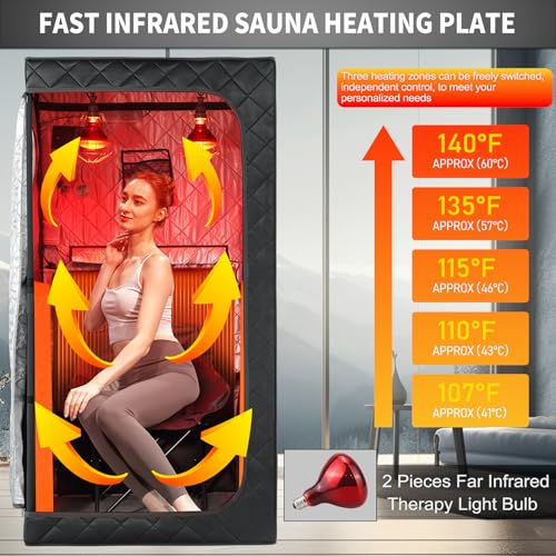 Image of Portable Personal Far Infrared Sauna Box for Home with 660nm Red Light Threapy Bulbs, Remote Control, Heating Foot Pad, Upgraded Comfortable Chair