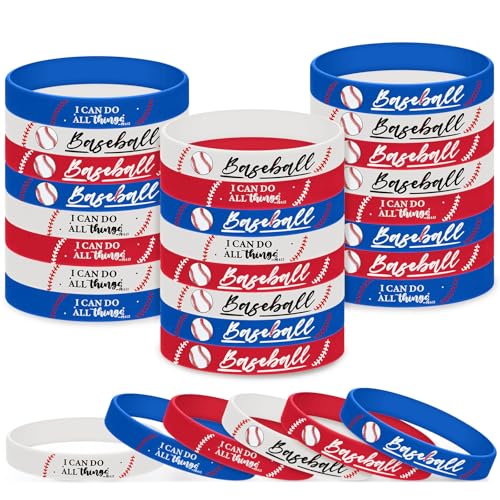 Teyva Daily 30 Pcs Inspirational Bible Verse Baseball Silicone Bracelets I Can Do All Things Baseball Wristbands Party Decorations Summer Party Decorations for Women Men