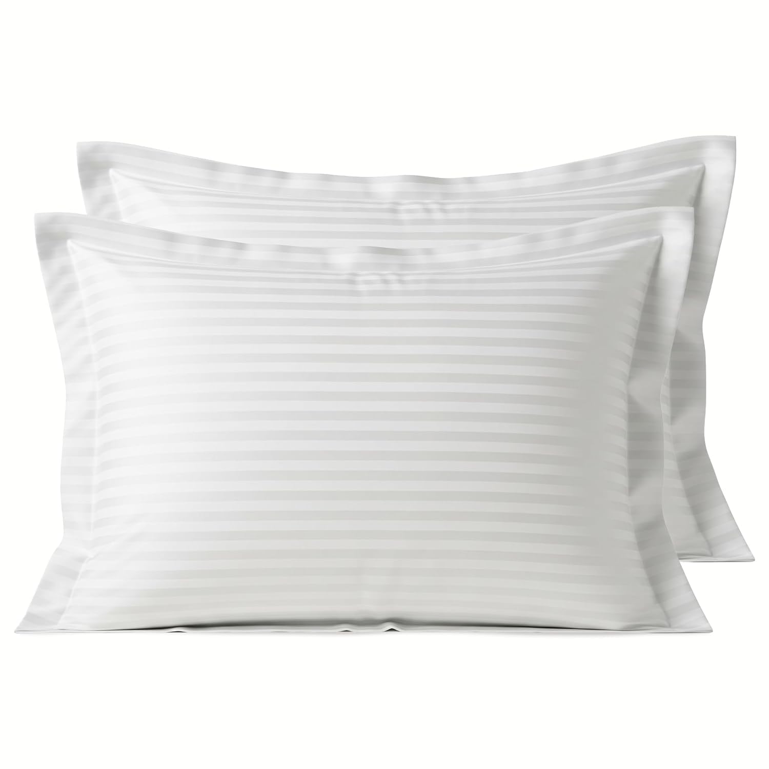 Huesland 220 TC Satin Stripe Soft Microfiber Pillow Cover Set of 2 Pcs - White-image-36