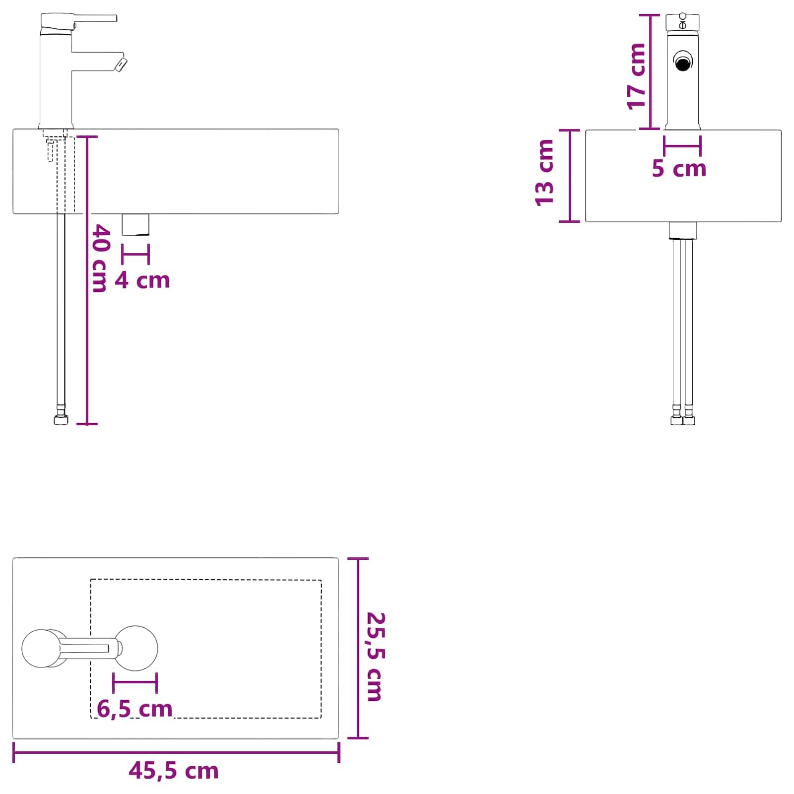 Fengshui Metalowa umywalka chrom 45,5 x 25,5 x 13 cm | Odporny na korozję, wbudowany kran i odpływ, łatwa pielęgnacja, idealna do małych łazienek