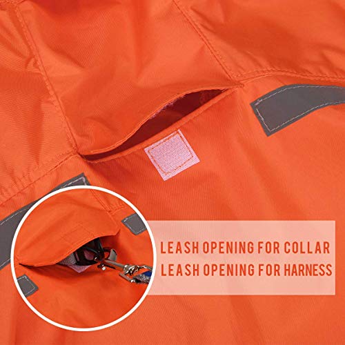 Dog Raincoat With Adjustable Belly Strap And Leash Hole - Hoodie With Reflective Strip - Waterproof Slicker Lightweight Breathable Rain Poncho Jacket For Medium Large Dogs - Easy To Wear, Orange 6Xl #TOP3