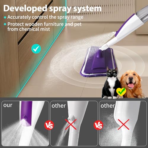 Image of Panda Grip Spray Mops For Floor Cleaning Floor Mop With A Refillable Spray Bottle And 3 Washable Microfiber Pads Home Or Commercial Use Dry Wet Flat Mop For Hardwood Laminate Wood (Pure Purple) | 400+ML refillable bottle, 360 swivel head, wet mopping & dry sweeping for hardwood, tile, laminate and sealed wood floors.