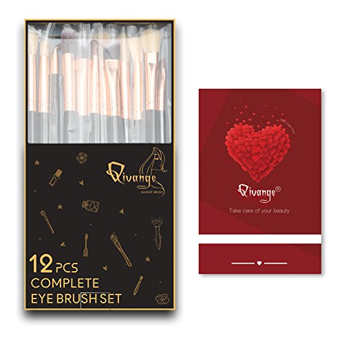 Qivange Eye Makeup Brushes Set, Synthetic Eyeshadow Brushes Eye Makeup Brush Set Cosmetics Brushes Concealer Eyebrow Eyeliner Eyeshadow Blending Brushes(12pcs, Black with Rose Gold)