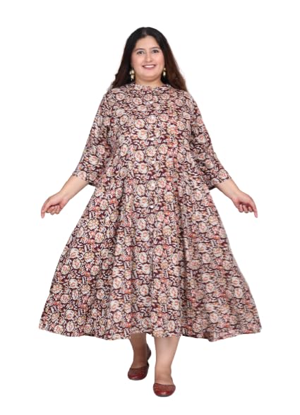 Swasti Women Printed Cotton Blend Plus Size A line Kurta Rust