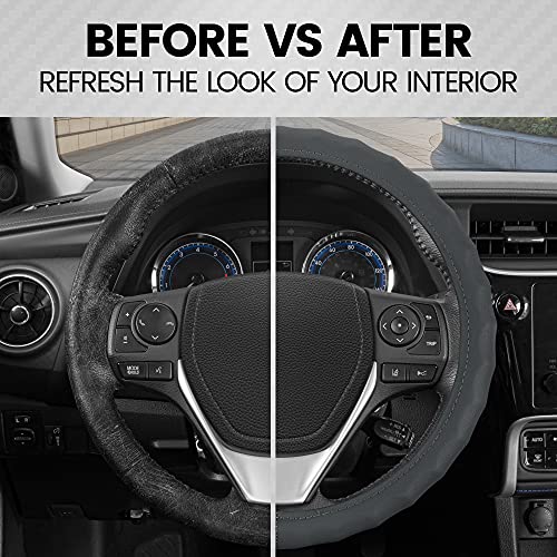 Bdk Genuine Gray Leather Steering Wheel Cover For Car, Small 13.5 - 14 Inch – Ergonomic Comfort Grip For Men & Women, Car Steering Wheel Cover For Vehicles With Small Steering Wheels #TOP2