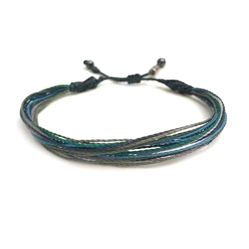 Custom Sized Surfer String Bracelet for Men in Navy, Turquoise, Pine Green, Light Blue and Gray - Handmade Nylon Cord Adjustable Surf Bracelet by