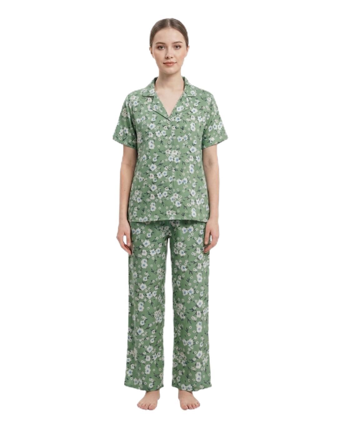 Women's Floral Print Co-ord Set, Full Sleeve Shirt with Straight Pants, Purple and Green-picture-42