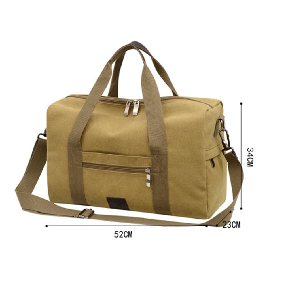 Reisetasche Sporttasche Herren Retro Einfache Handtasche Schultergepäck Reise Canvas Tasche für Männer Frauen(Khaki,44x19x26cm)