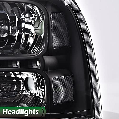 Image of GRAND ORANGE LED DRL Headlights Assembly, Compatible with 2005 2006 2007 Ford F250 F350 F450 F550 Super Duty bumper Headlamp, Amber Corner Headlight(Clear lens Black Housing Clear Reflector)