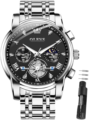 OLEVS Herren Uhren 3Bar Wasserdicht 42mm Große Quarz Luxus Edelstahlarmband | Armbanduhr Herren Analog Quarz Klassisch Römische Ziffern Leicht Ablesbar Geschäftlich Für den täglich