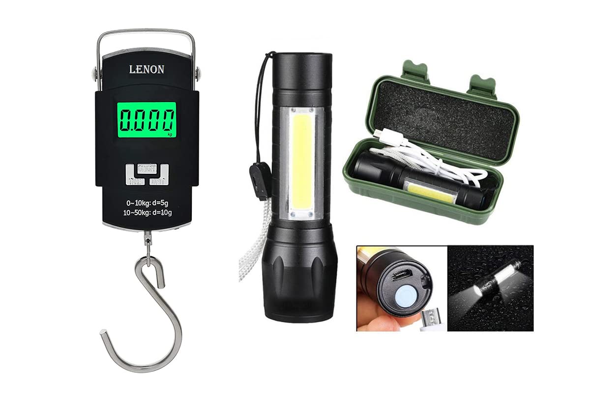 Portable Luggage Hanging Weighing Scale 50KG With COB Metal Body Torch 3 Modes-image-8