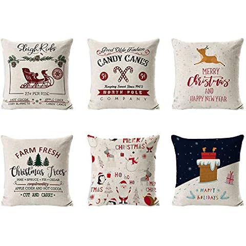 6 Piezas Fundas Navideñas para Cojines de Algodón Lino (45x45cm) Cover