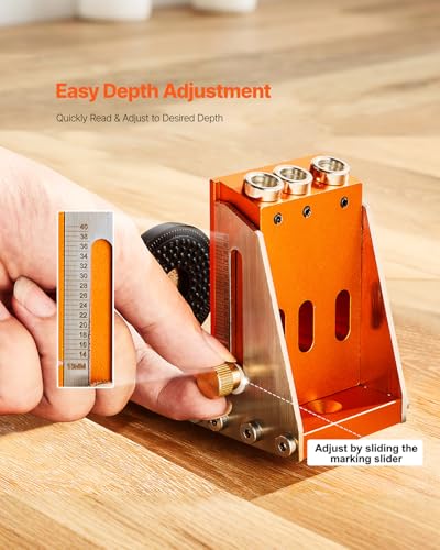 VEVOR Pocket Hole Jig Kit, Adjustable and Easy to Use Pocket Hole Jig System with Step Drills, Wrenches, Drill Stop Rings, Screws and Square Drive Bits, Dual Scale Marks, for DIY Carpentry Projects