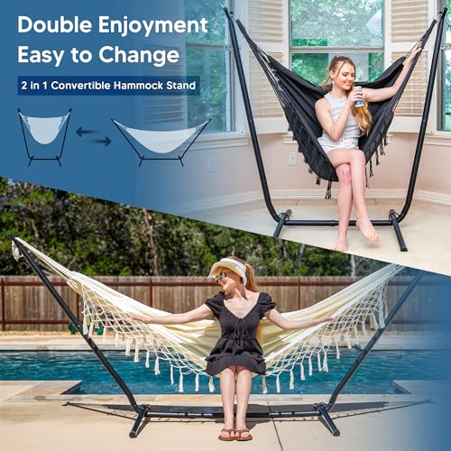 Image of SUNCREAT 2-in-1 Convertible Portable Hammock with Stand, Natural Tassel
