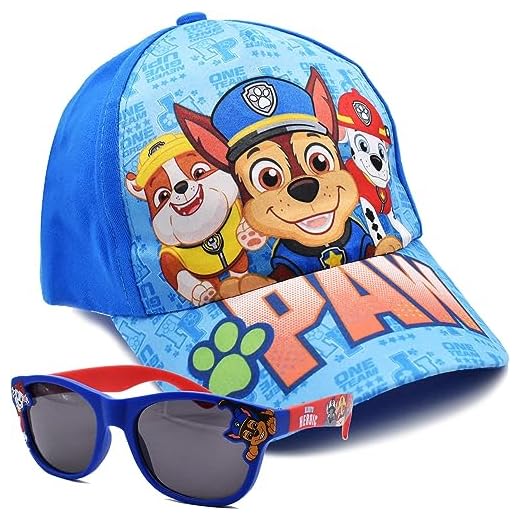 Paw Dog Patrol Gorra de Béisbol para Niños, Tomicy Gorra de Béisbol y Gafas de sol Set para Niños, Tamaño AjustableMalla Transpirable Gorra de Algodón, Verano Visera Gorra Béisbol Gafas de sol Niños