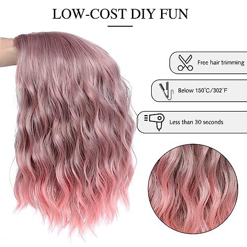 Image of Halloween Cosplay Wig Ombre Pink Lace Front Wavy Bob Wigs for Women