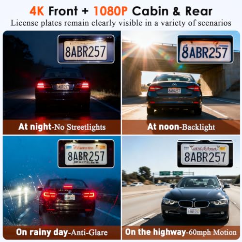 Image of 3-Channel Dash Cam 4K for Car: Front, Rear & Inside Dash Camera with 5GHz WiFi & GPS - 24H Parking Mode, 64GB Card for Rideshare Driver