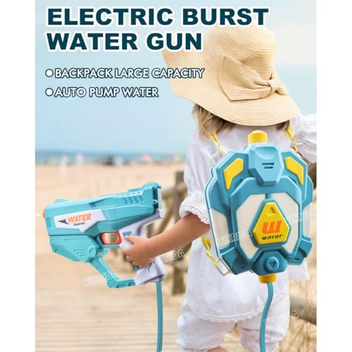 Image of VikriDA Bagpack Electric Water Gun with Free Extra Rechargeable Battery, Powerful Water Guns Up to 40 FT Long Range, 1350CC Capacity Super Water Blaster Summer Toys for Pool - Blue