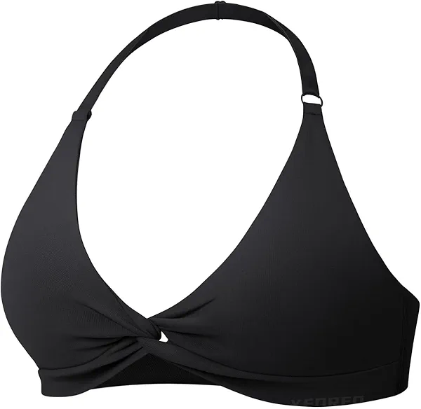 YEOREO Halter Sports Bras for Women Low Impact Removable Padded Adjustable Deep V Bra Seamless Workout Gym Crop Tops