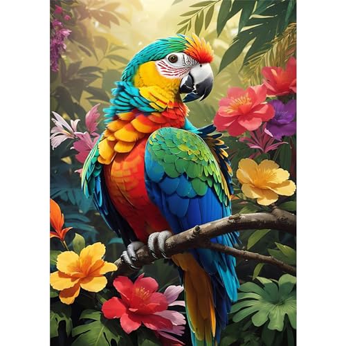 HEIBAGO 5D Bricolage Perroquet Diamond Painting, DIY Floral Broderie Peinture Diamant pour Adultes, Diamond Painting Complet Diamant Kit Animaux Cristal...
