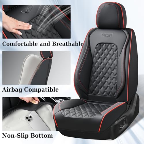 Image of Coverado Front Seat Covers, Wear-Resistant Stain-Proof Cushions, Universal Fit for Most Vehicles, Waterproof Car Seat Protectors, Automotive Seat Covers-Red & Black Line Design