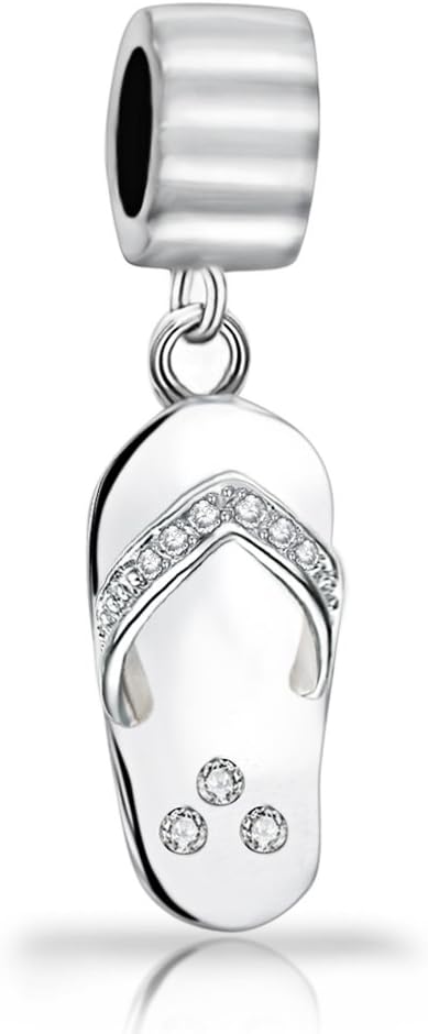 Everbling Flip Flop CZ Dangle Bead 925 Sterling Silver Bead Fits European Charm Bracelet