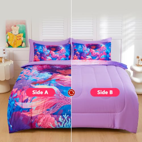 Image of Twin Comforter Set for Girls 5 Piece Mermaid Bedding Set for Girls Super Soft Microfiber Bed Set Bed in a Bag with Comforter Sheets Pillowcase & Sham (5 Piece Twin Size)
