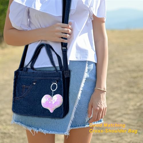 Image of SoonerCozer Crossbody Denim Purse Fashion Small Hobo Bag Stylish Handbag Tote Bag for Women