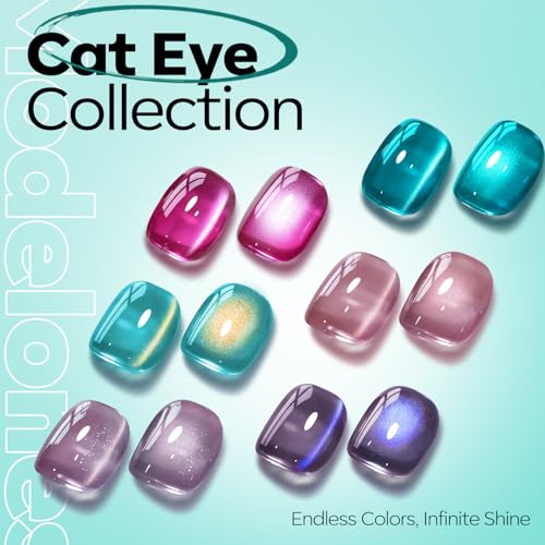 Image of modelones 9D Magnetic Cat Eye Gel Nail Polish Green Holographic Mint Blue Golden Shimmer, 15ML UV LED Soak Off Gel Nail Art Manicure 15ML