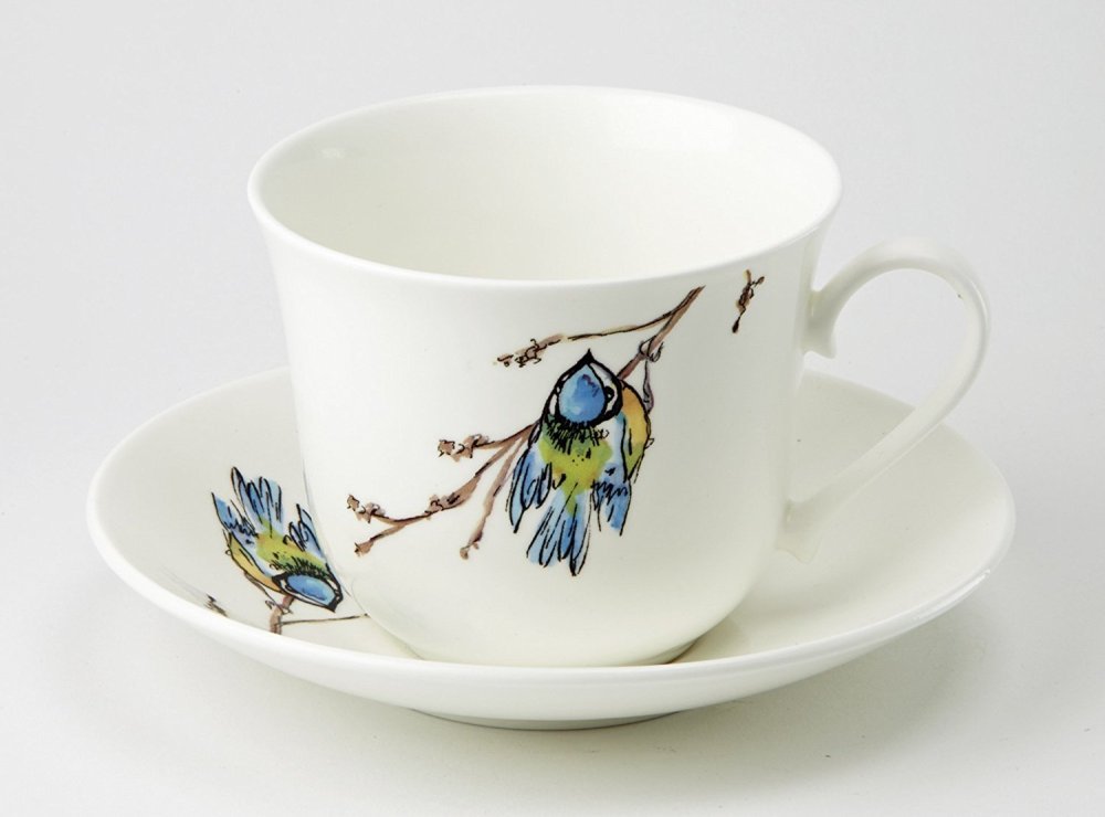 Mésange bleue tasse et soucoupe de luxe en porcelaine fine Roy Kirkham