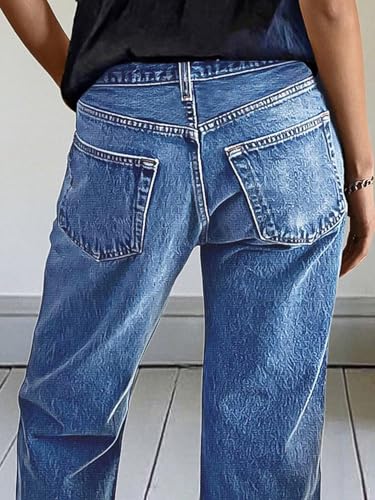 Flamingals Women's Straight Leg Crop Jeans Mid Rise Ripped High Stretch Washed Roll Hem Denim Jeans for Women3