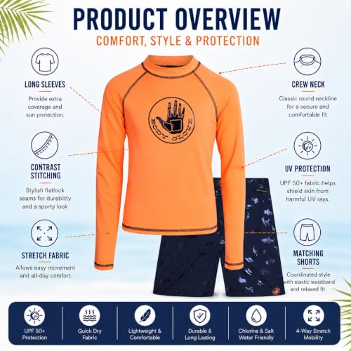 Image of Body Glove Boys Swim Set - 2 Piece Boys Swim Trunks with Rash Guard UV Protection Swimsuit Kids Bathing Suits (Sizes 4-12)