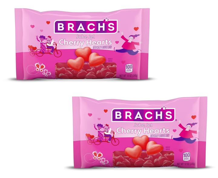 Brach’s Jube Jel Cherry Hearts - Pack of 2 - Classic and Delicious Valentine's Candy - Perfect for Sharing with Friends and Family