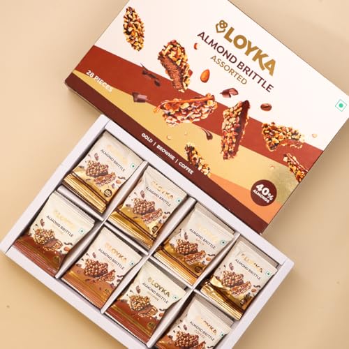 Image of Loyka Almond Brittle Assorted Choco Box - 28 Pcs| Premium Chocolate Gift Hamper | Chocolate & Nut Dryfruit Delicacy | Roasted California Almonds, Dark Choco & Salted Caramel (Pack of 3)