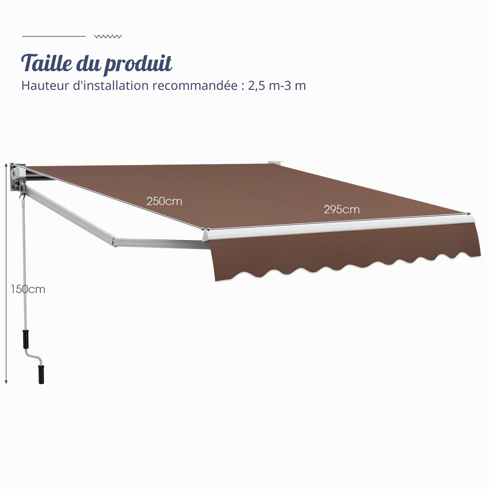 FANTASK Auvent à Bras articulés de 3 x 2,5 m - store de Balcon - store de terrasse - Matériau résistant aux UV et à l'eau - Cadre et manivelle en Aluminium (Marron)